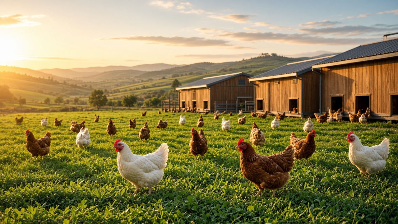 Free-range chickens at Chickenilil farm in Emek Hefer